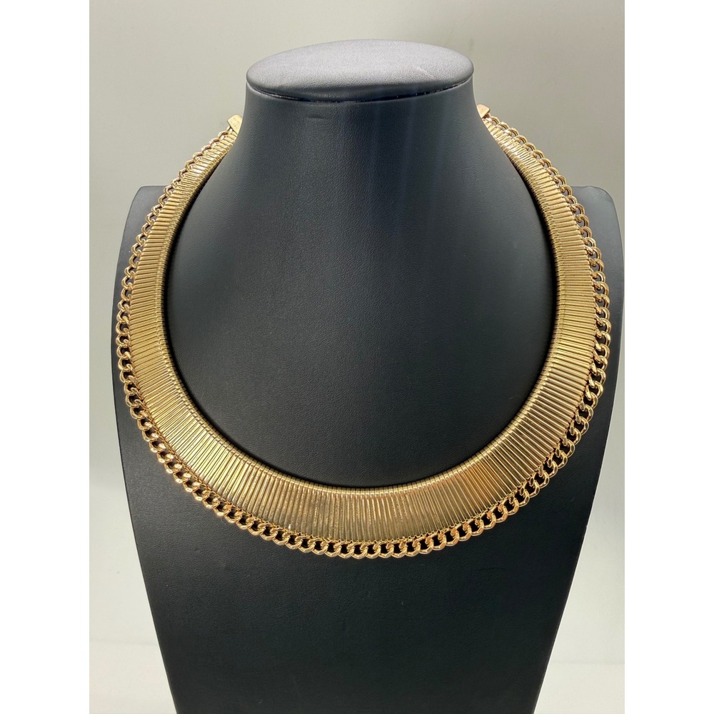 Jules B Gold Tone Ribbed Bib Collar Necklace Chunky Chain Statement Jewelry Gift